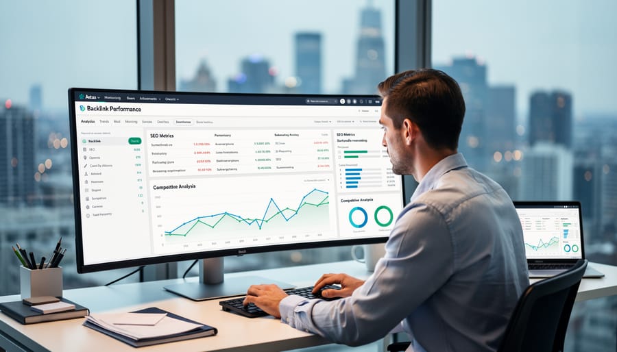 Business professional analyzing performance documents and metrics on digital tablet