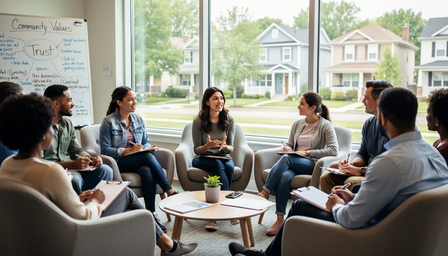 Business professionals collaborating authentically in meeting setting