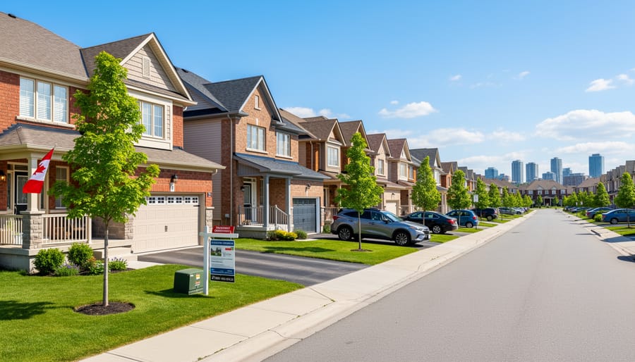 Aerial view of Canadian residential neighborhood showing various housing types
