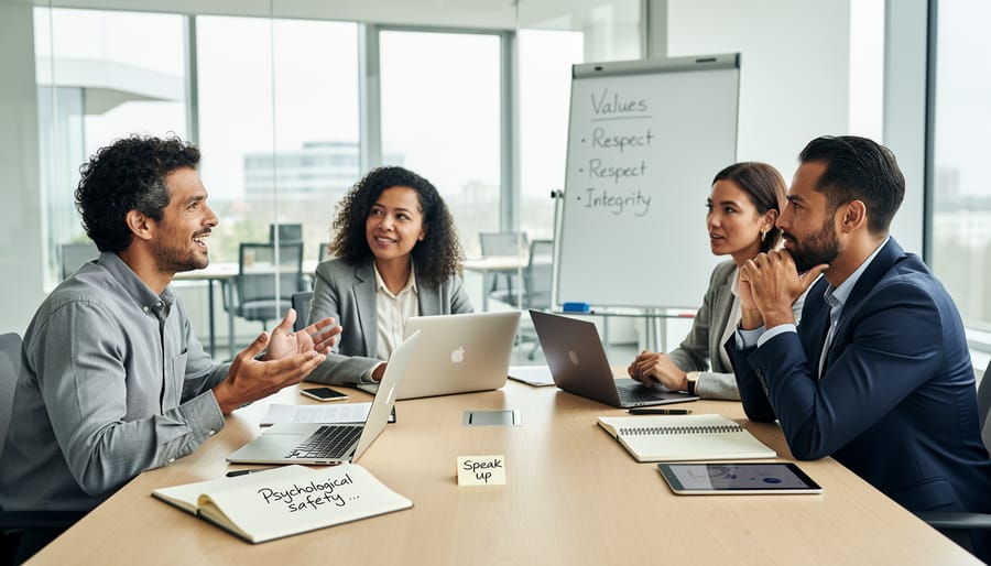 Diverse business team collaborating in positive workplace environment
