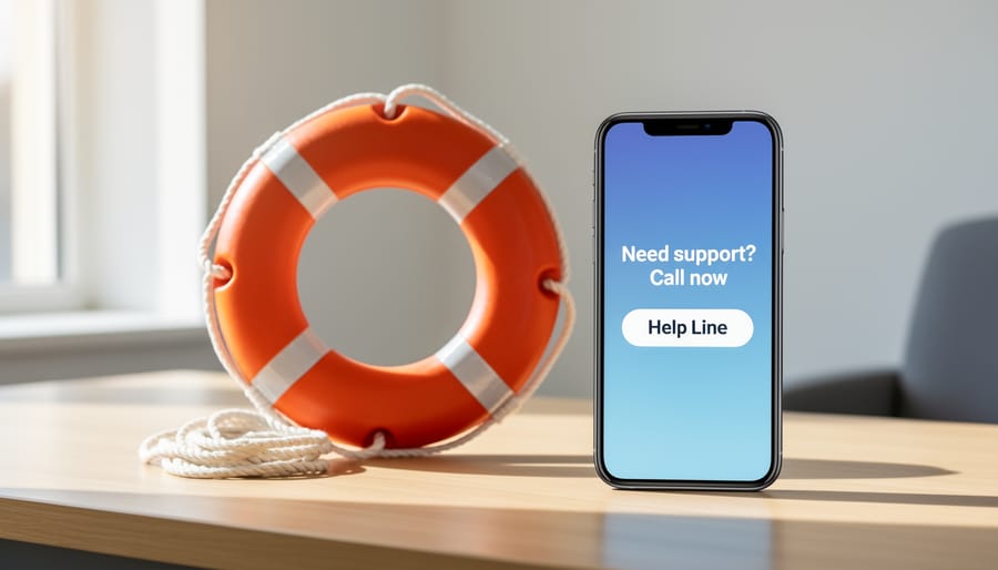 Lifebuoy on a desk near a phone in a calm supportive setting
